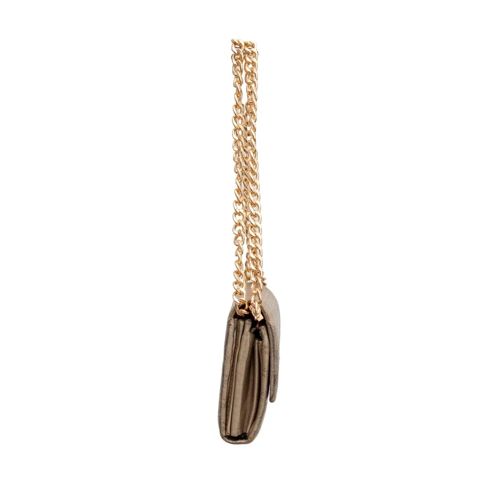 Gucci GG Monogram Metallic Gold Leather Wallet on Chain 269541 493075